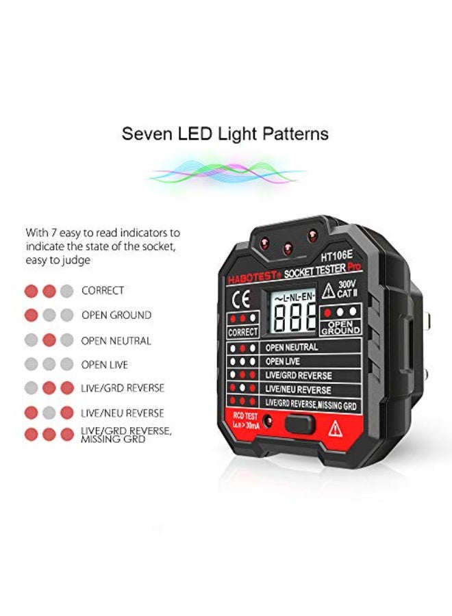 هابوتيست جهاز اختبار الجهد المتنقل بدون تماس AC، مختبر أمان RCD قابل للحمل، جهاز اختبار المخرج / المقبس مع شاشة LCD مضاءة مع أضواء خلفية، جهاز كشف شكل قلم V~مع تنبيه صوتي وضوئي. - Image 2